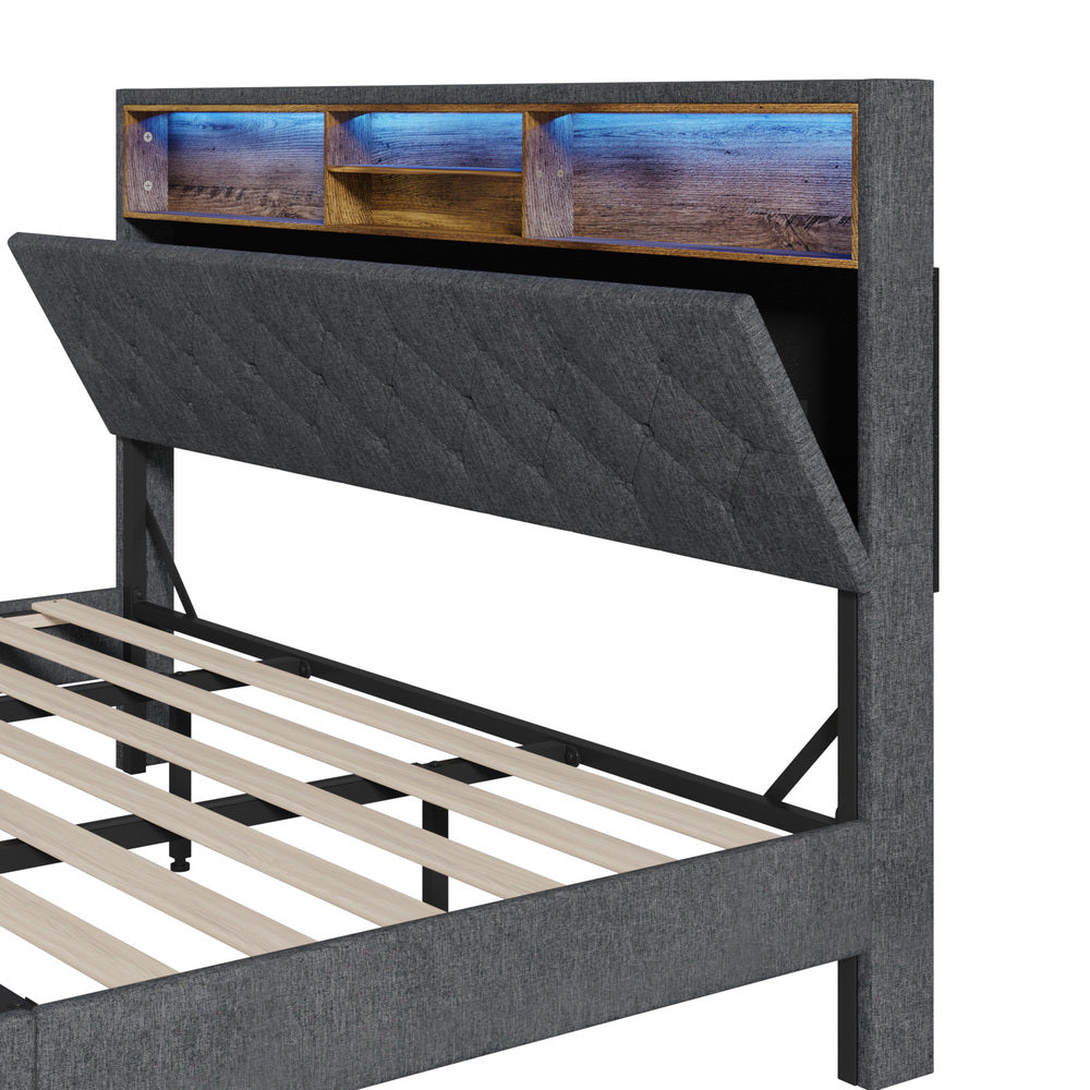 Oikiture Bed Frame with LED Storage Bedhead King Size NOVI-Bed Frame-PEROZ Accessories
