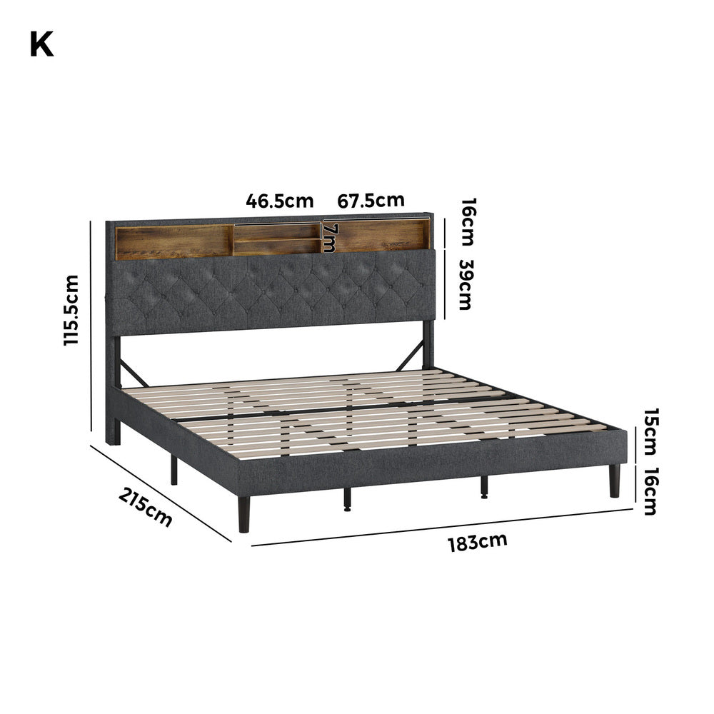 Oikiture Bed Frame with LED Storage Bedhead King Size NOVI-Bed Frame-PEROZ Accessories