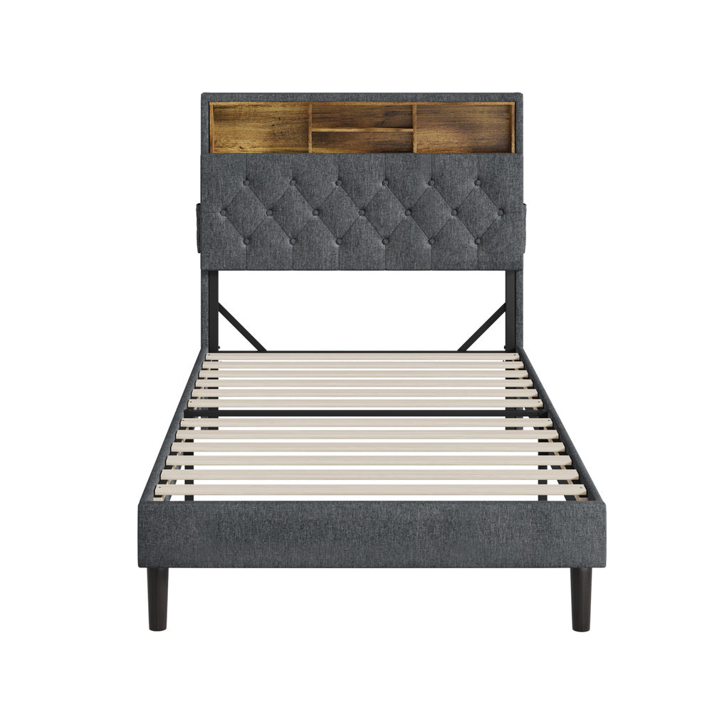 Oikiture Bed Frame with LED Storage Bedhead King Single Size NOVI-Bed Frame-PEROZ Accessories