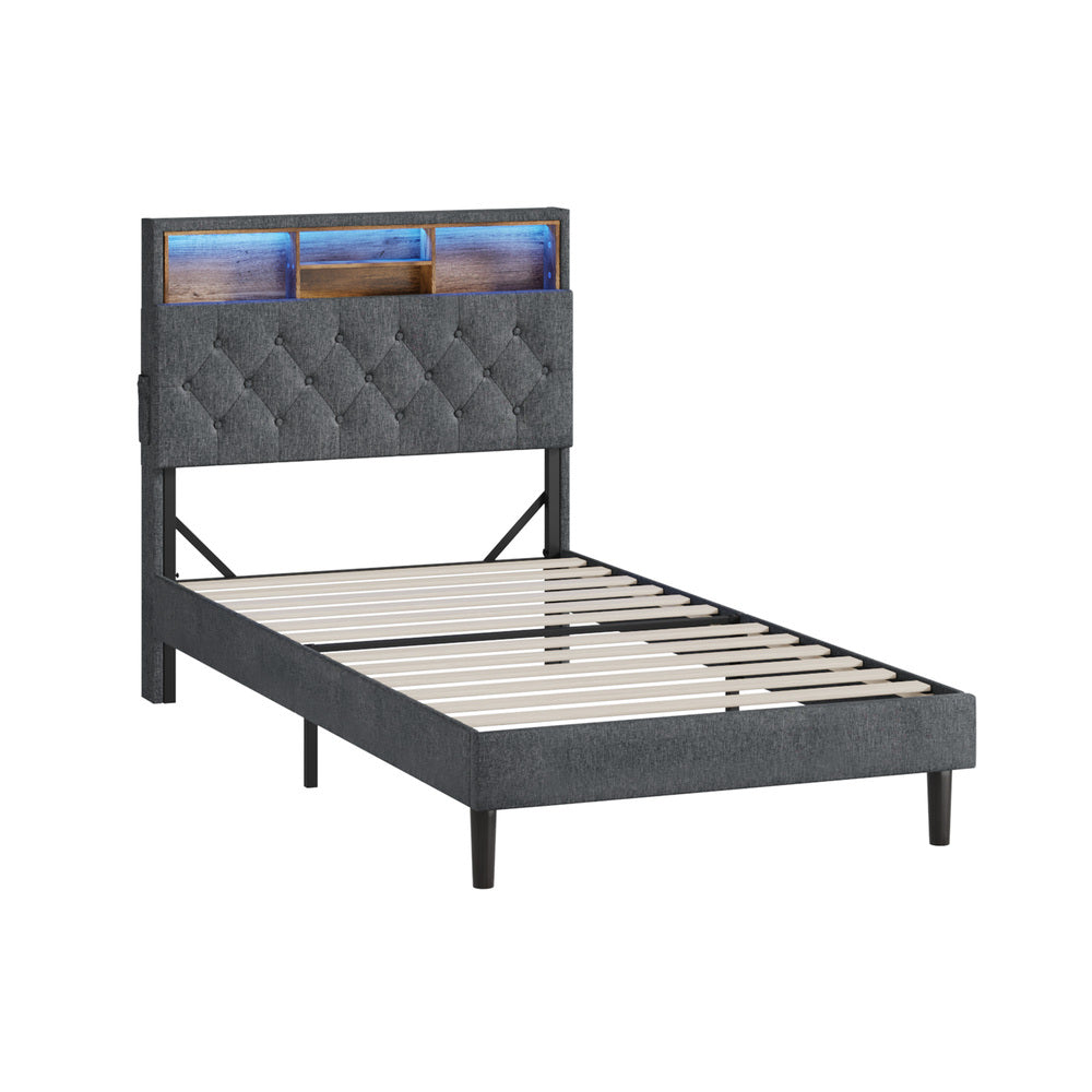 Oikiture Bed Frame with LED Storage Bedhead King Single Size NOVI-Bed Frame-PEROZ Accessories