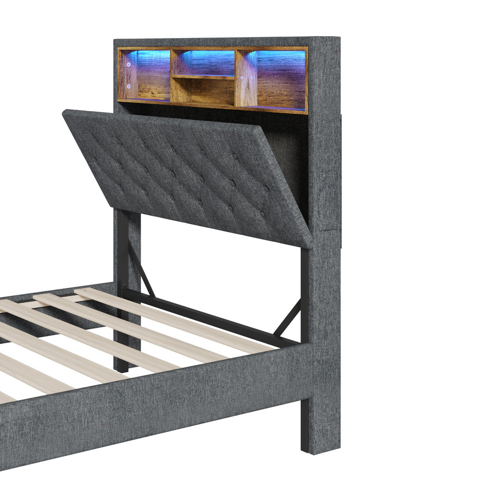 Oikiture Bed Frame with LED Storage Bedhead King Single Size NOVI-Bed Frame-PEROZ Accessories