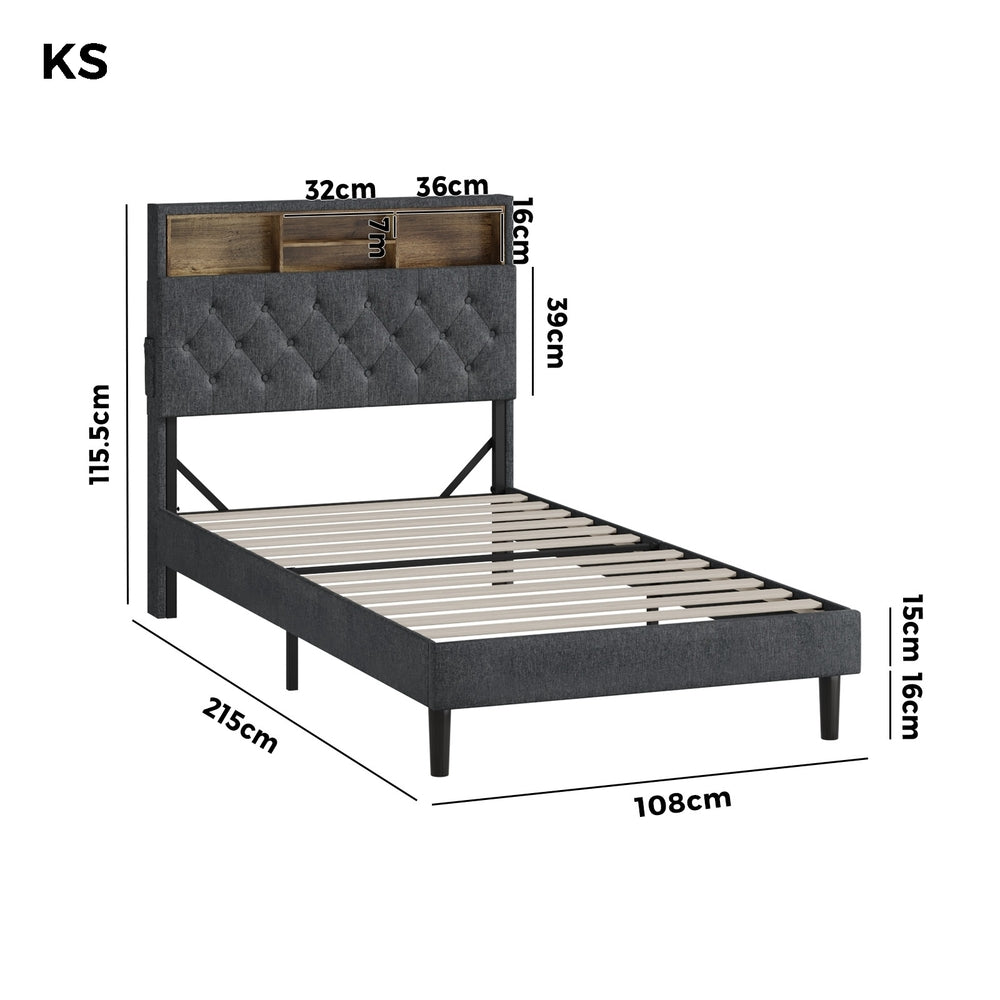 Oikiture Bed Frame with LED Storage Bedhead King Single Size NOVI-Bed Frame-PEROZ Accessories