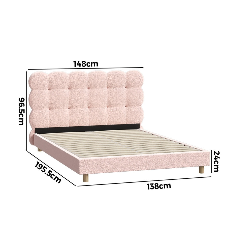 Oikiture Bed Frame Double Size Tufted Bedhead Boucle Fabric Pink-Bed Frame-PEROZ Accessories