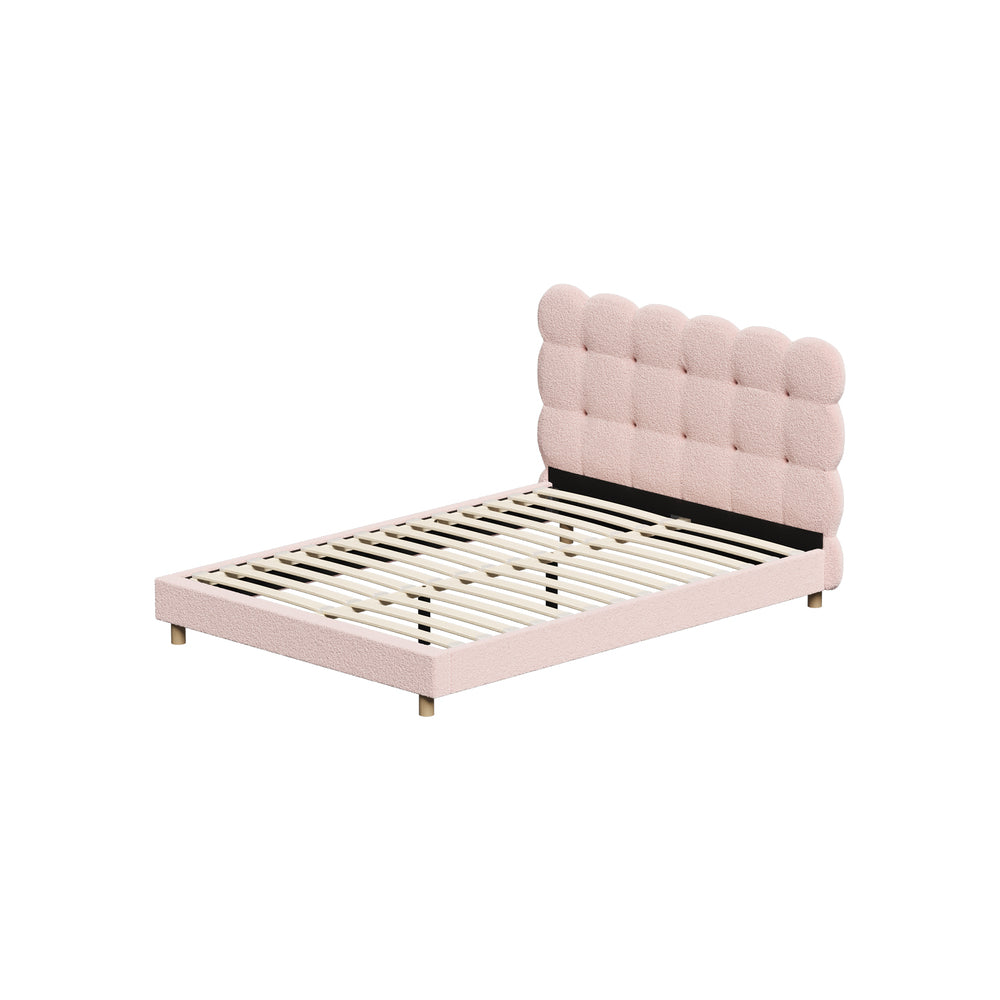 Oikiture Bed Frame Double Size Tufted Bedhead Boucle Fabric Pink-Bed Frame-PEROZ Accessories