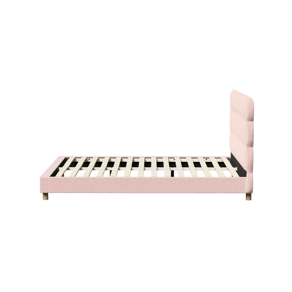 Oikiture Bed Frame Double Size Tufted Bedhead Boucle Fabric Pink-Bed Frame-PEROZ Accessories
