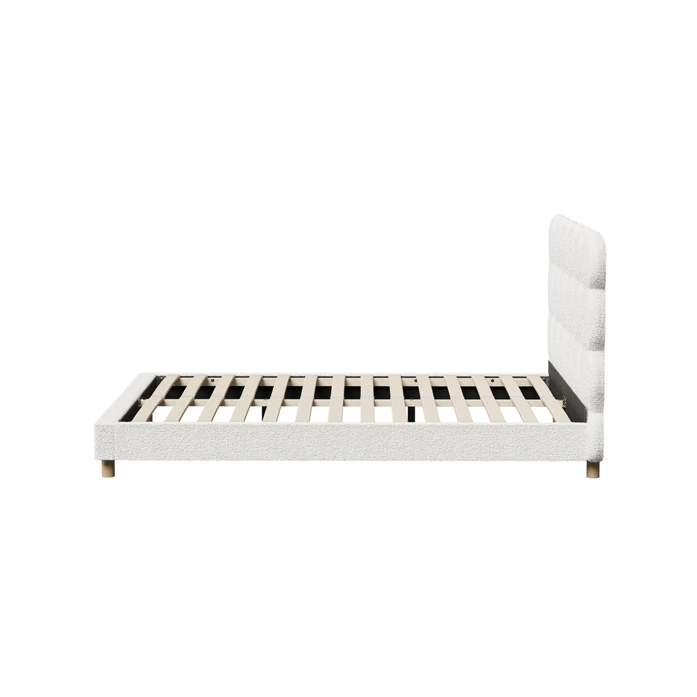 Oikiture Bed Frame Double Tufted Bedhead Boucle Fabric White-Bed Frame-PEROZ Accessories