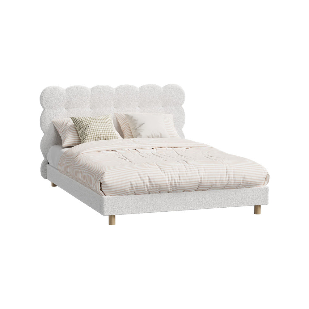 Oikiture Bed Frame Double Tufted Bedhead Boucle Fabric White-Bed Frame-PEROZ Accessories