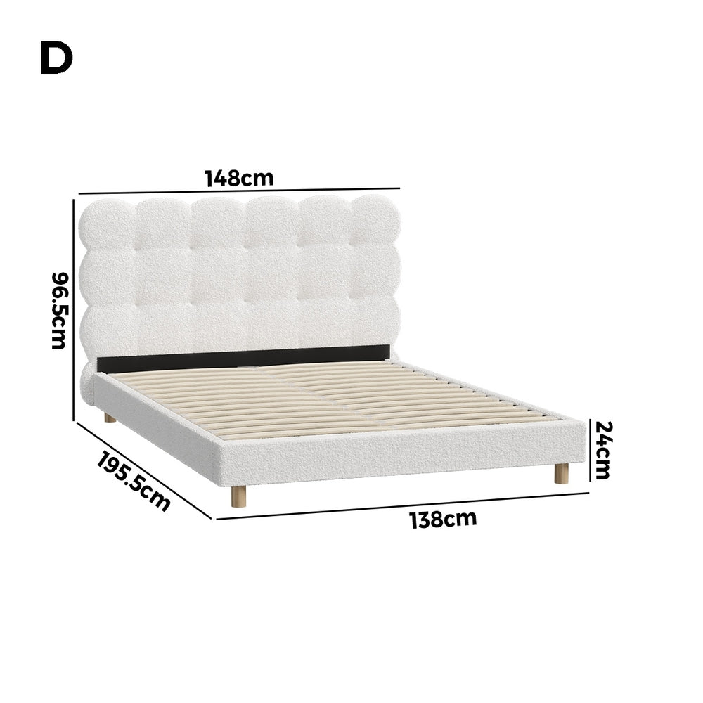 Oikiture Bed Frame Double Tufted Bedhead Boucle Fabric White-Bed Frame-PEROZ Accessories