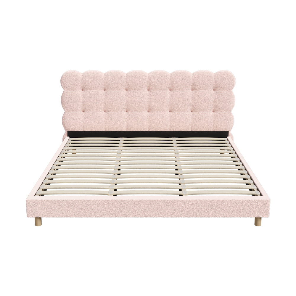 Oikiture Bed Frame King Size Tufted Bedhead Boucle Fabric Pink-Bed Frame-PEROZ Accessories