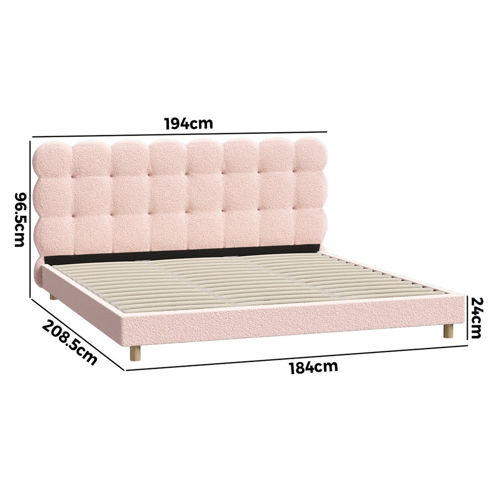Oikiture Bed Frame King Size Tufted Bedhead Boucle Fabric Pink-Bed Frame-PEROZ Accessories