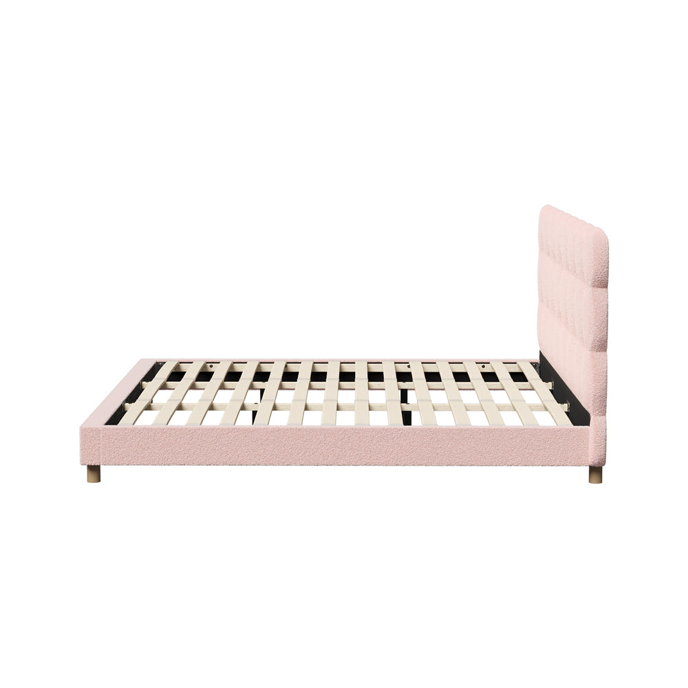 Oikiture Bed Frame King Size Tufted Bedhead Boucle Fabric Pink-Bed Frame-PEROZ Accessories