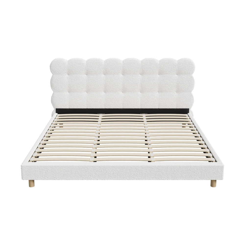 Oikiture Bed Frame King Tufted Bedhead Boucle Fabric White-Bed Frame-PEROZ Accessories