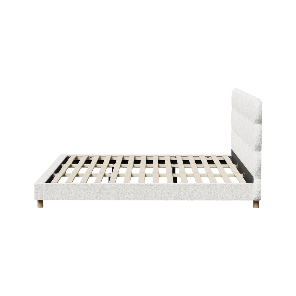 Oikiture Bed Frame King Tufted Bedhead Boucle Fabric White-Bed Frame-PEROZ Accessories
