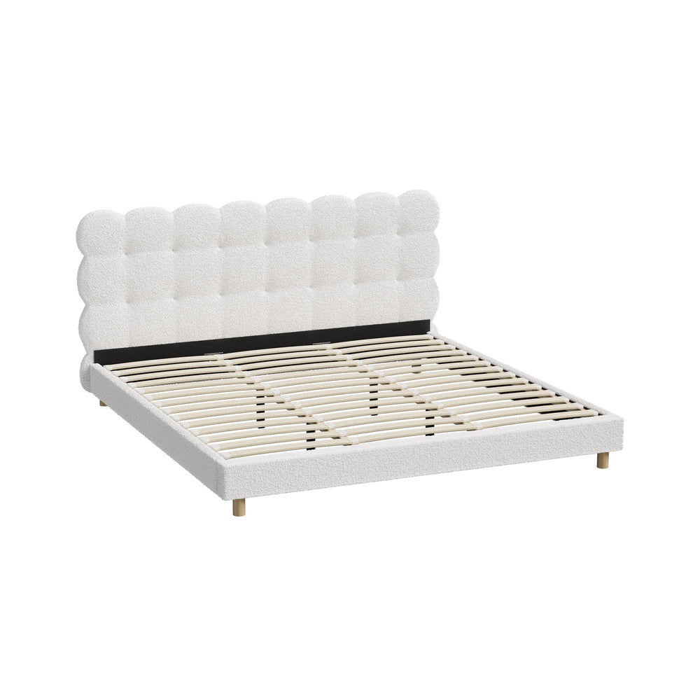 Oikiture Bed Frame King Tufted Bedhead Boucle Fabric White-Bed Frame-PEROZ Accessories