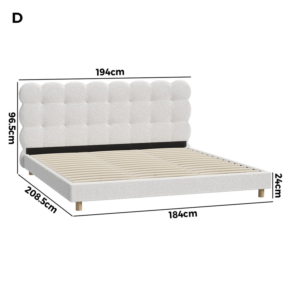 Oikiture Bed Frame King Tufted Bedhead Boucle Fabric White-Bed Frame-PEROZ Accessories
