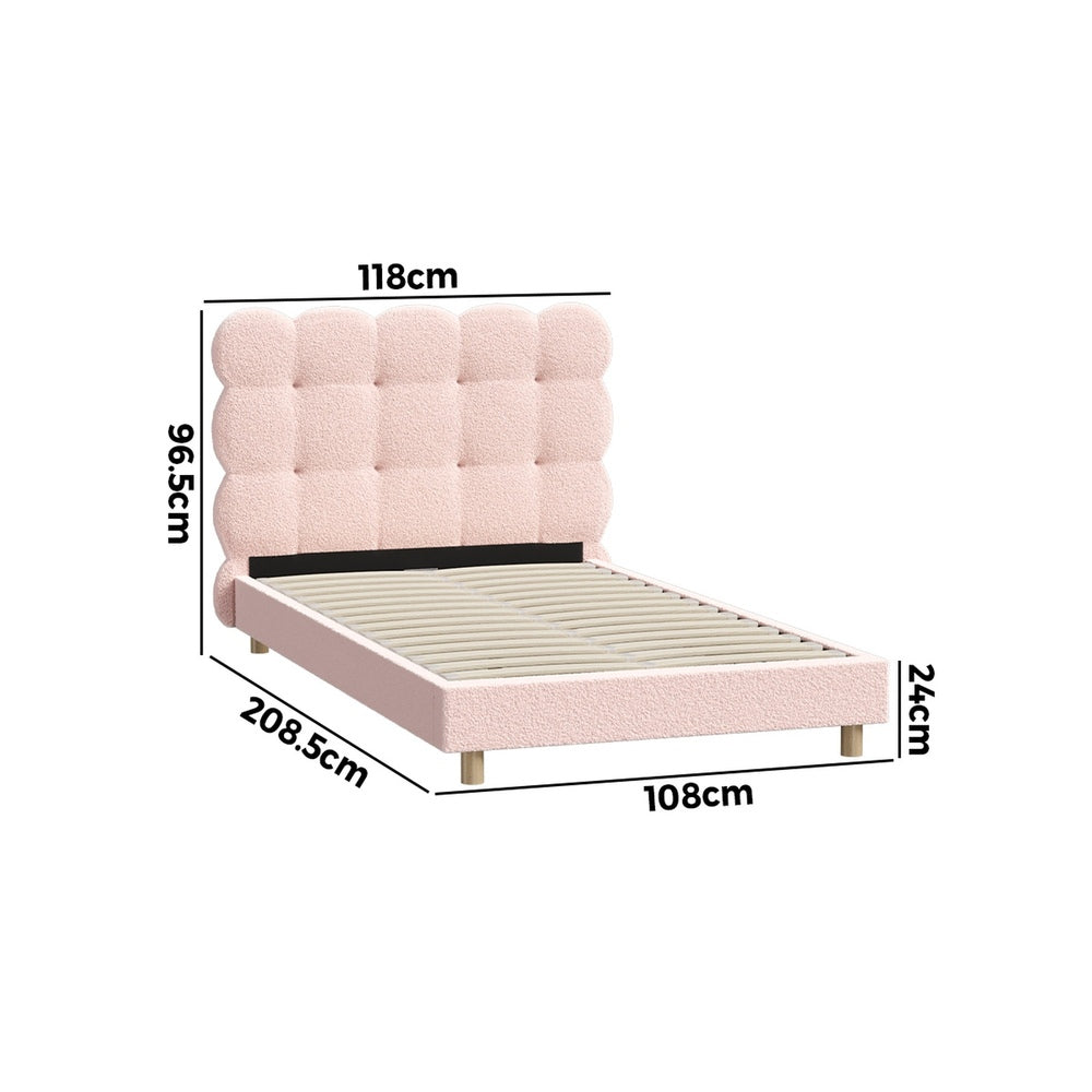 Oikiture Bed Frame King Single Tufted Bedhead Boucle Fabric Pink-Bed Frame-PEROZ Accessories