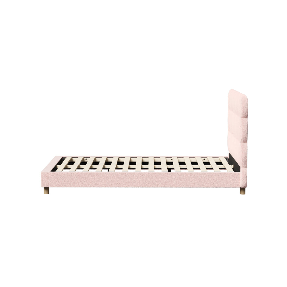 Oikiture Bed Frame King Single Tufted Bedhead Boucle Fabric Pink-Bed Frame-PEROZ Accessories