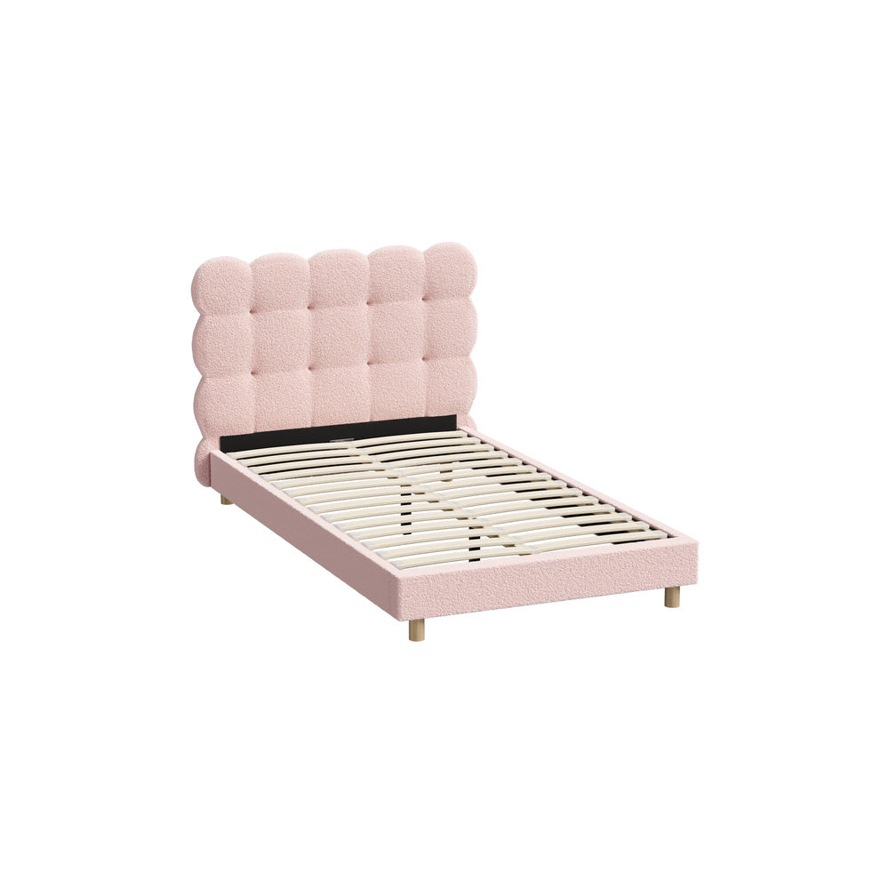 Oikiture Bed Frame King Single Tufted Bedhead Boucle Fabric Pink-Bed Frame-PEROZ Accessories