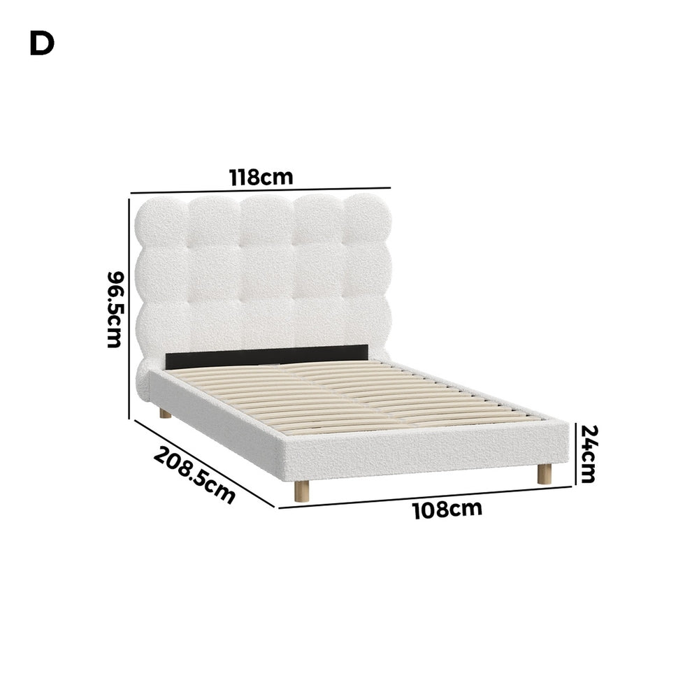 Oikiture Bed Frame King Single Tufted Bedhead Boucle Fabric White-Bed Frame-PEROZ Accessories