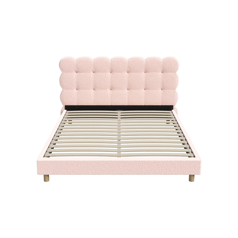 Oikiture Bed Frame Queen Size Tufted Bedhead Boucle Fabric Pink-Bed Frame-PEROZ Accessories