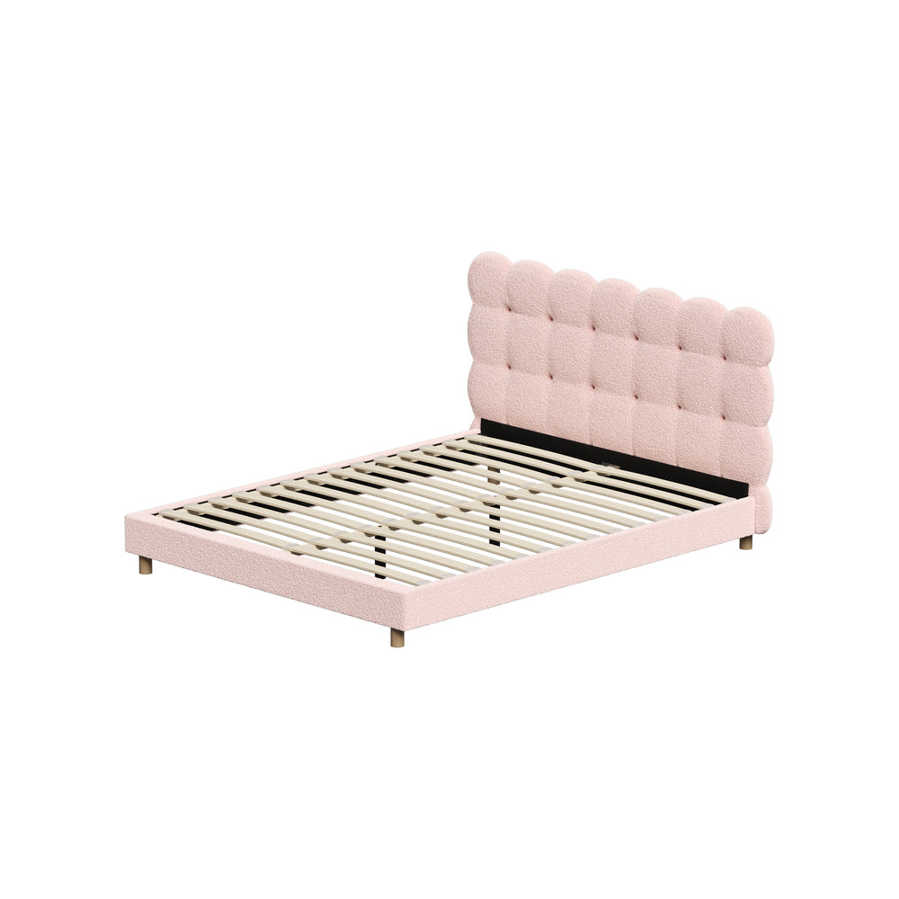Oikiture Bed Frame Queen Size Tufted Bedhead Boucle Fabric Pink-Bed Frame-PEROZ Accessories