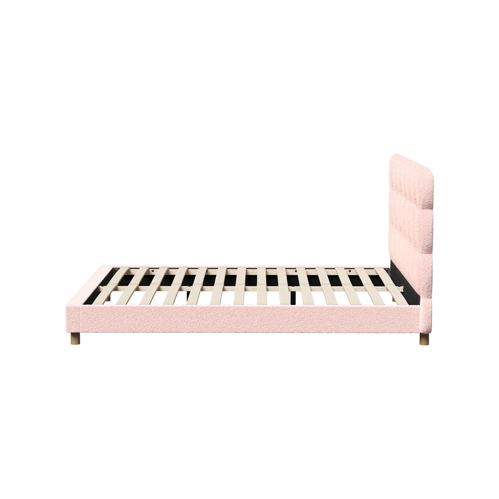 Oikiture Bed Frame Queen Size Tufted Bedhead Boucle Fabric Pink-Bed Frame-PEROZ Accessories