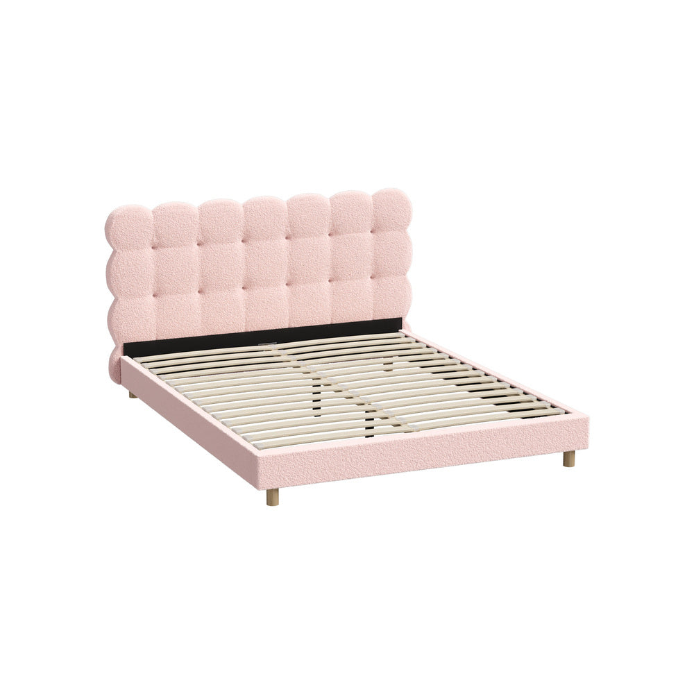 Oikiture Bed Frame Queen Size Tufted Bedhead Boucle Fabric Pink-Bed Frame-PEROZ Accessories