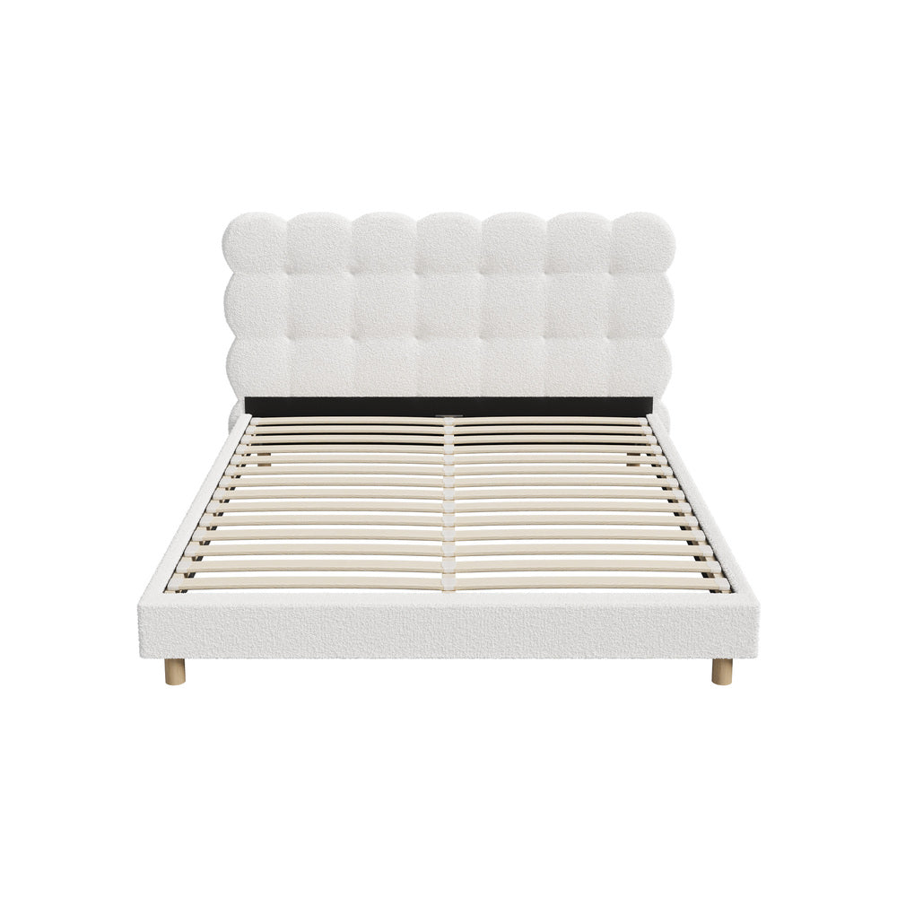 Oikiture Bed Frame Queen Tufted Bedhead Boucle Fabric White-Bed Frame-PEROZ Accessories