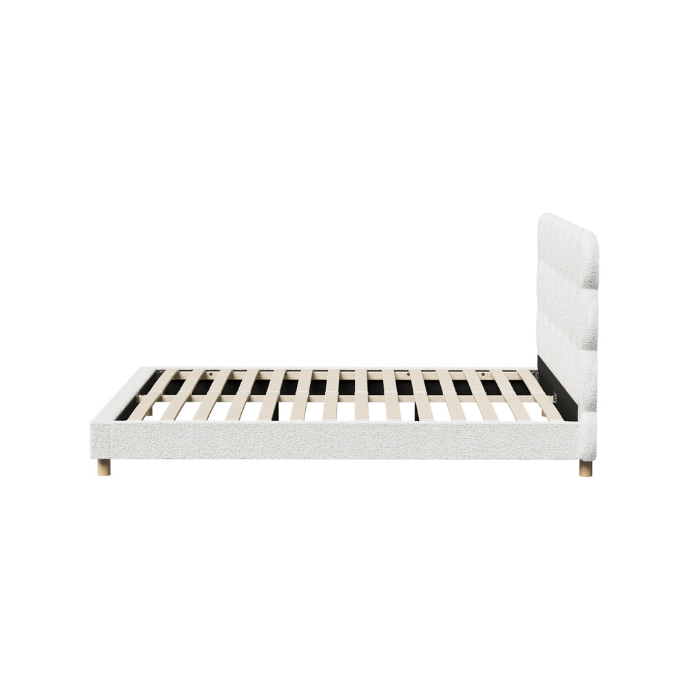 Oikiture Bed Frame Queen Tufted Bedhead Boucle Fabric White-Bed Frame-PEROZ Accessories