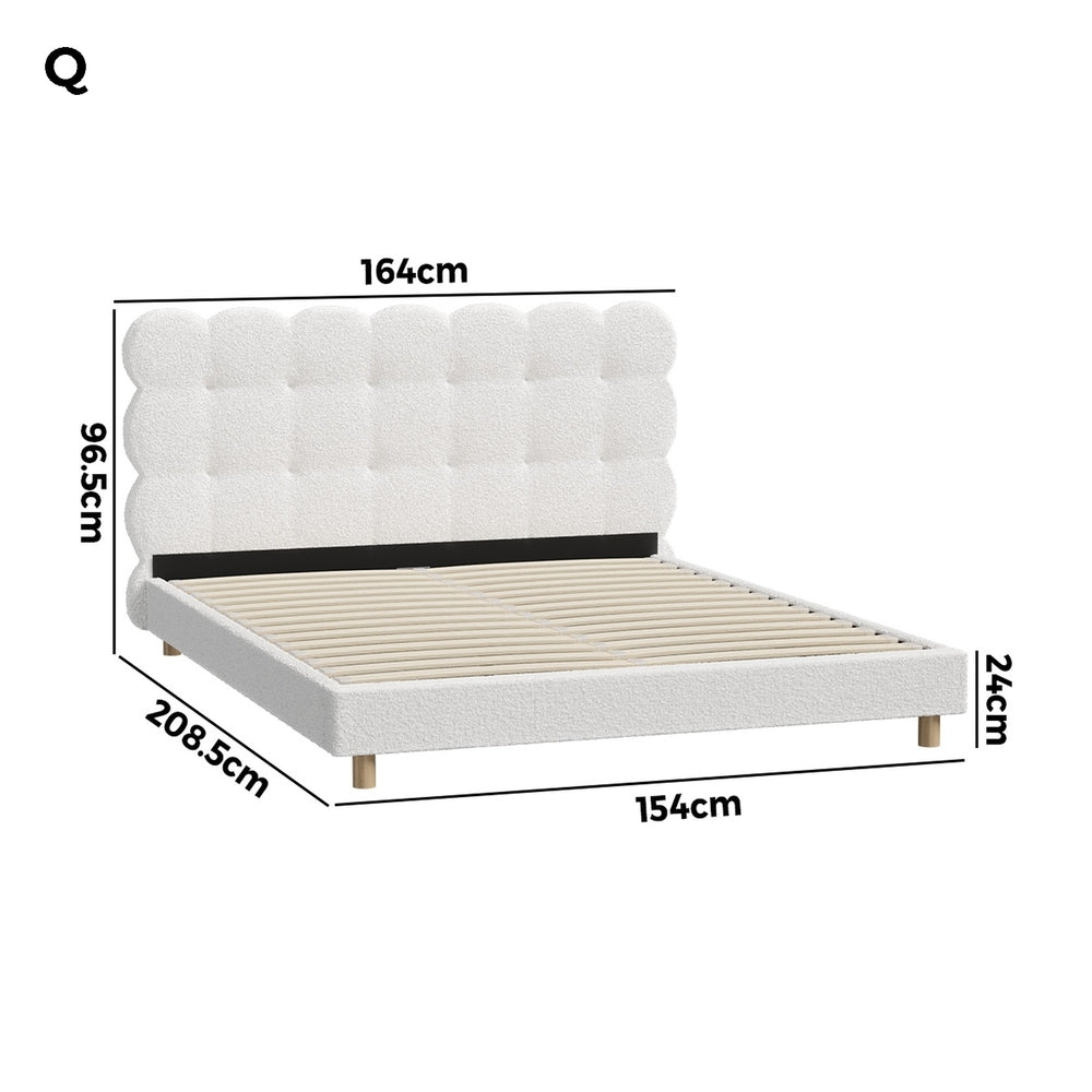 Oikiture Bed Frame Queen Tufted Bedhead Boucle Fabric White-Bed Frame-PEROZ Accessories