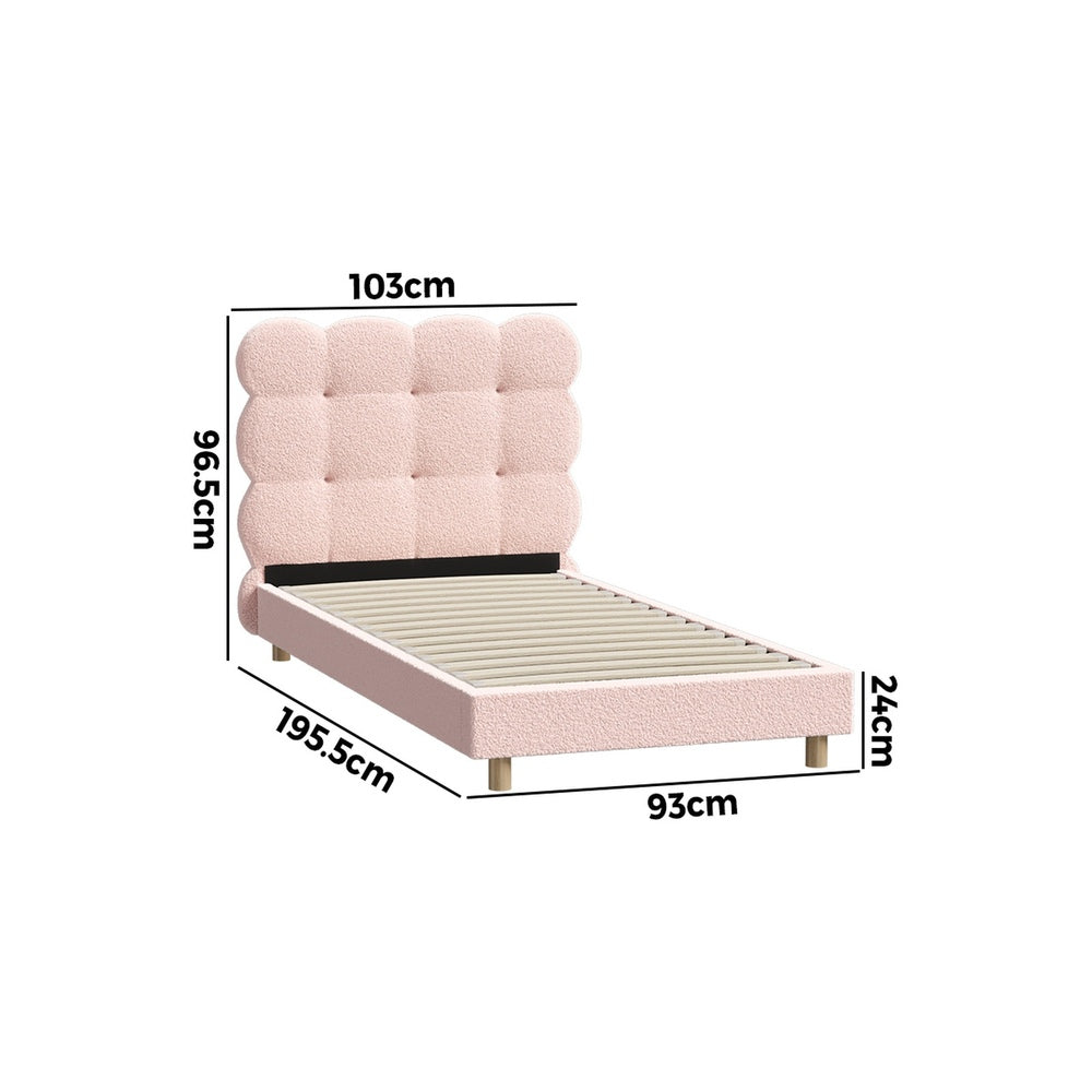 Oikiture Bed Frame Single Size Tufted Bedhead Boucle Fabric Pink-Bed Frame-PEROZ Accessories