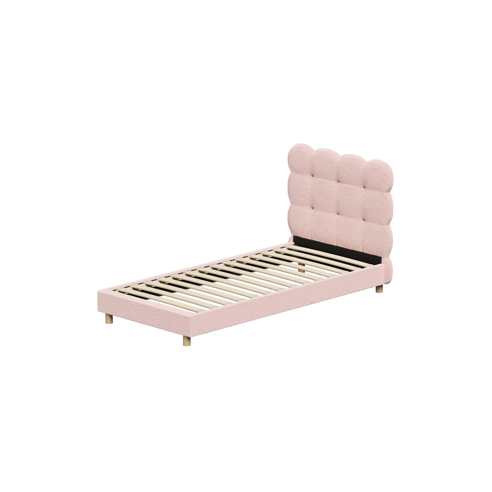 Oikiture Bed Frame Single Size Tufted Bedhead Boucle Fabric Pink-Bed Frame-PEROZ Accessories