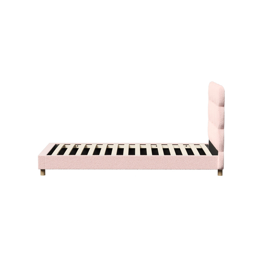 Oikiture Bed Frame Single Size Tufted Bedhead Boucle Fabric Pink-Bed Frame-PEROZ Accessories