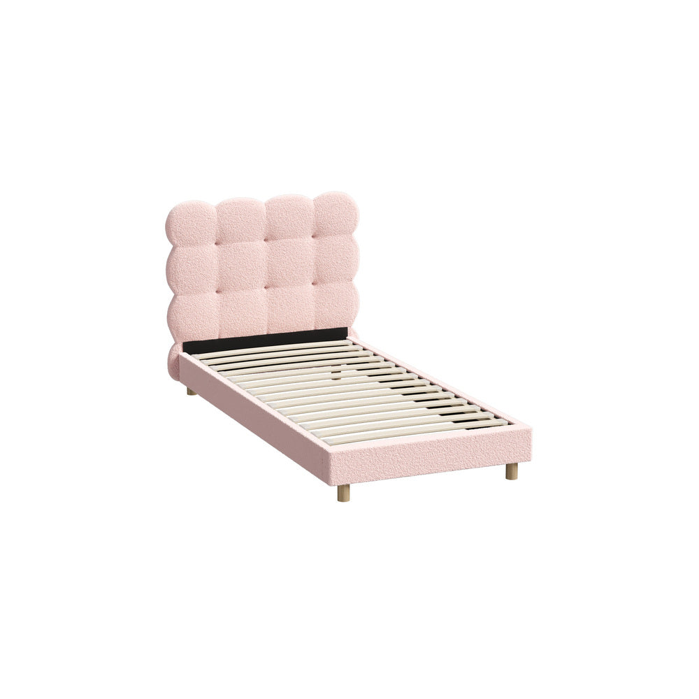 Oikiture Bed Frame Single Size Tufted Bedhead Boucle Fabric Pink-Bed Frame-PEROZ Accessories