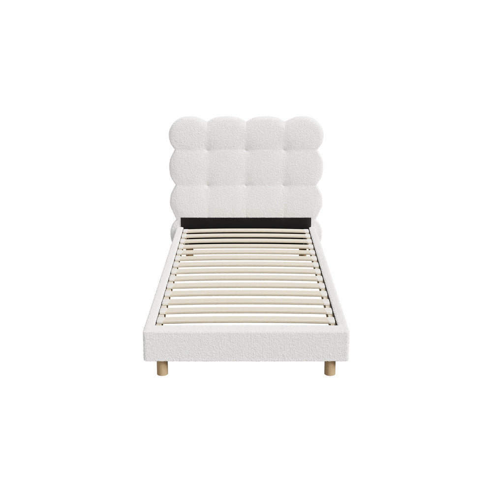 Oikiture Bed Frame Single Tufted Bedhead Boucle Fabric White-Bed Frame-PEROZ Accessories