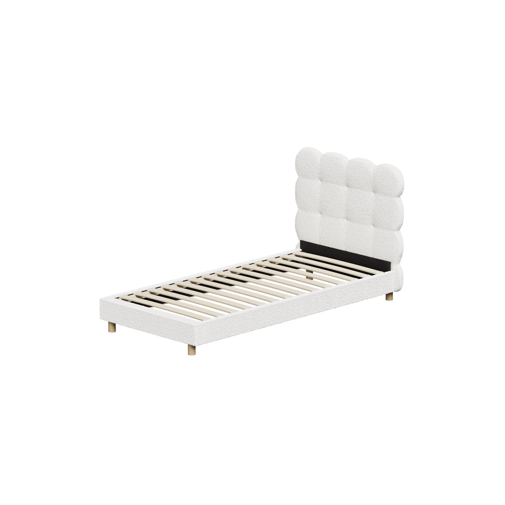 Oikiture Bed Frame Single Tufted Bedhead Boucle Fabric White-Bed Frame-PEROZ Accessories