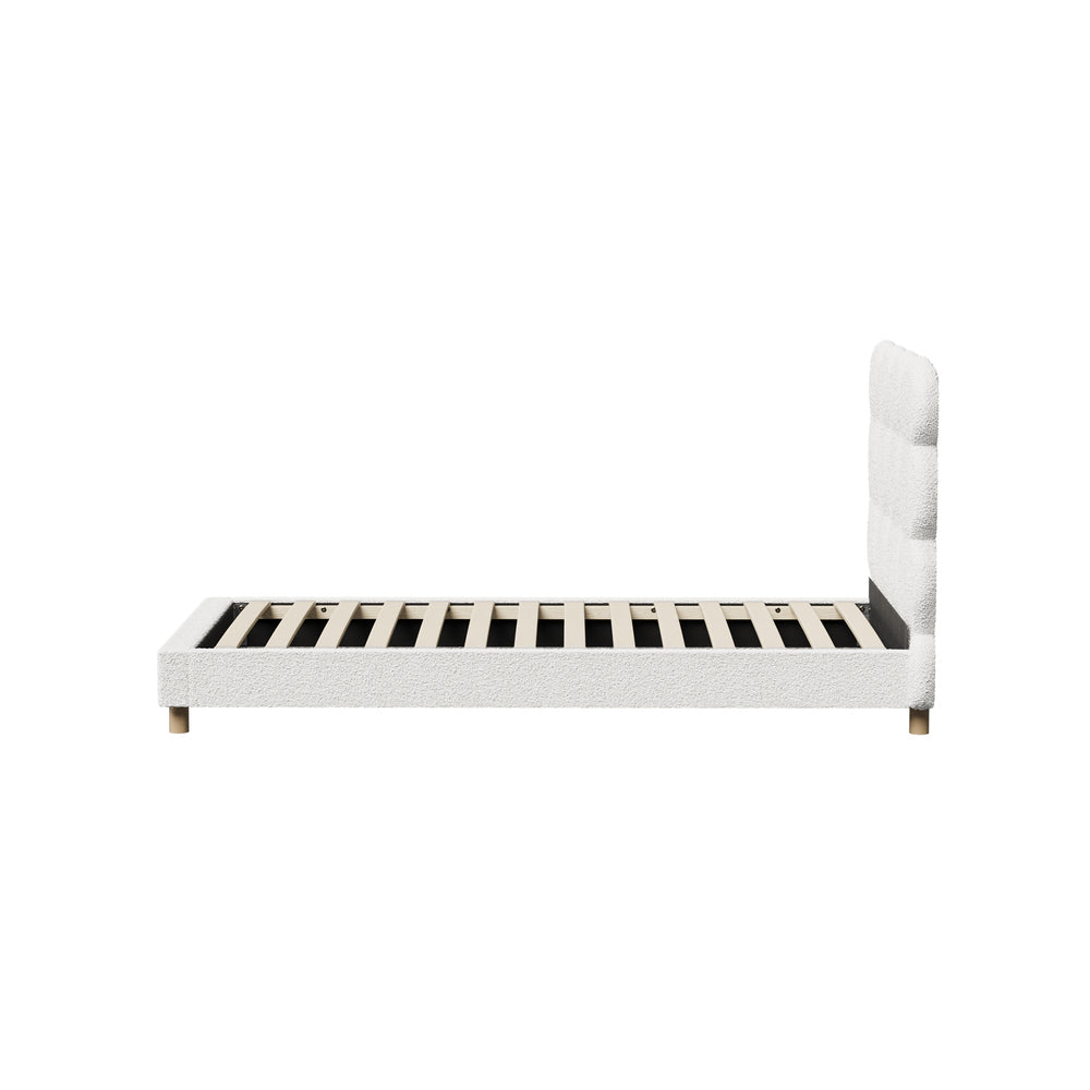 Oikiture Bed Frame Single Tufted Bedhead Boucle Fabric White-Bed Frame-PEROZ Accessories