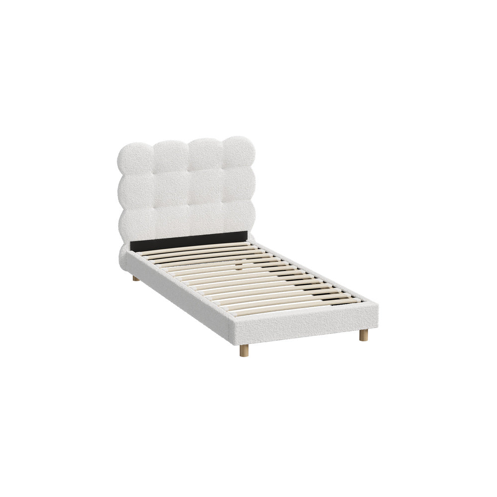 Oikiture Bed Frame Single Tufted Bedhead Boucle Fabric White-Bed Frame-PEROZ Accessories
