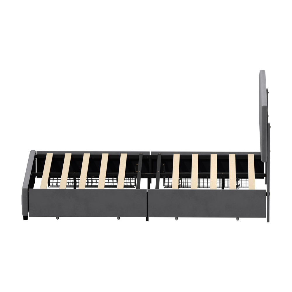 Oikiture LED Bed Frame Double Size 4 Drawers Adjustable Head Velvet-Bed Frame-PEROZ Accessories