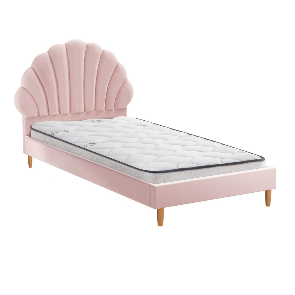 Oikiture Bed Frame with Mattress Single Size Pink Velvet-Bed Frame-PEROZ Accessories