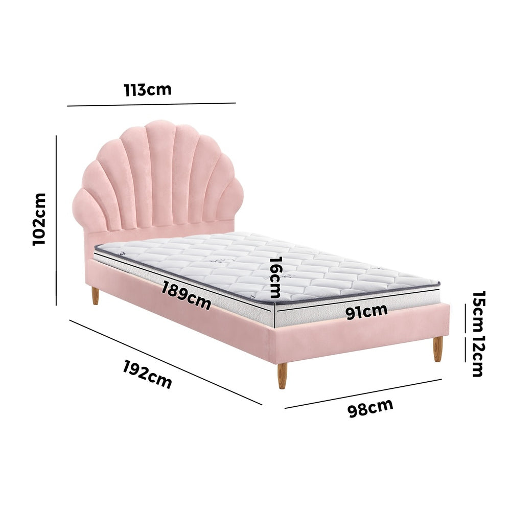 Oikiture Bed Frame with Mattress Single Size Pink Velvet-Bed Frame-PEROZ Accessories