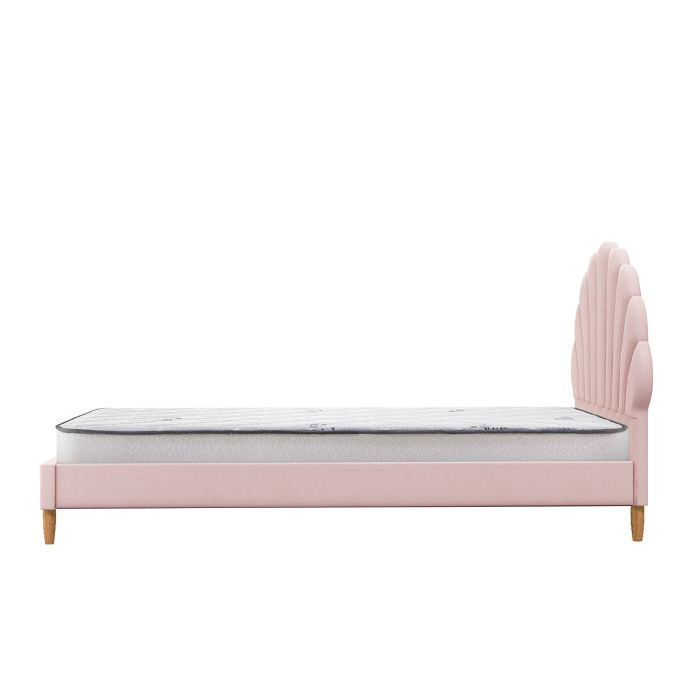 Oikiture Bed Frame with Mattress Single Size Pink Velvet-Bed Frame-PEROZ Accessories