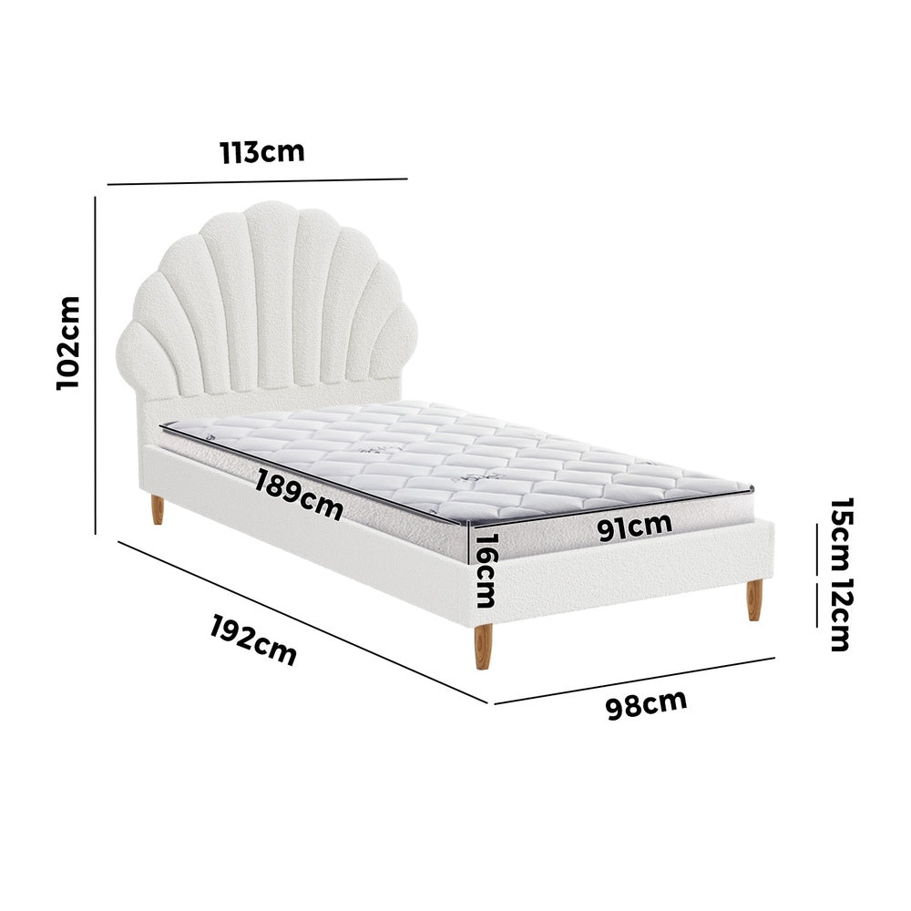 Oikiture Bed Frame with Mattress Single Size White Boucle-Bed Frame-PEROZ Accessories