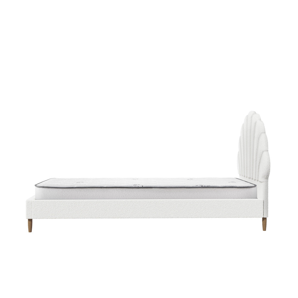 Oikiture Bed Frame with Mattress Single Size White Boucle-Bed Frame-PEROZ Accessories