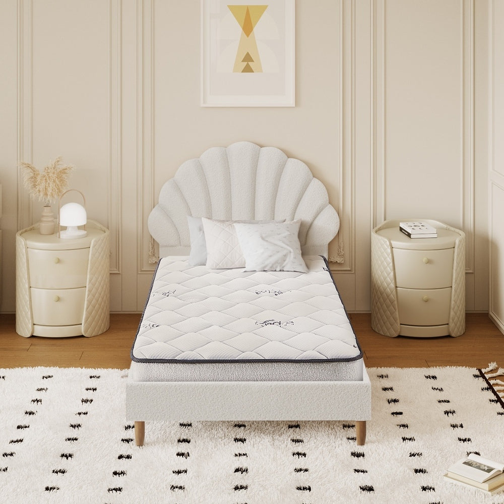 Oikiture Bed Frame with Mattress Single Size White Boucle-Bed Frame-PEROZ Accessories