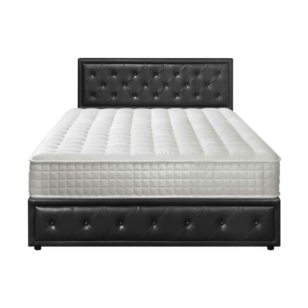 Oikiture Bed Frame with Mattress Double Size Gas Lift Black Leather-Bed Frame-PEROZ Accessories