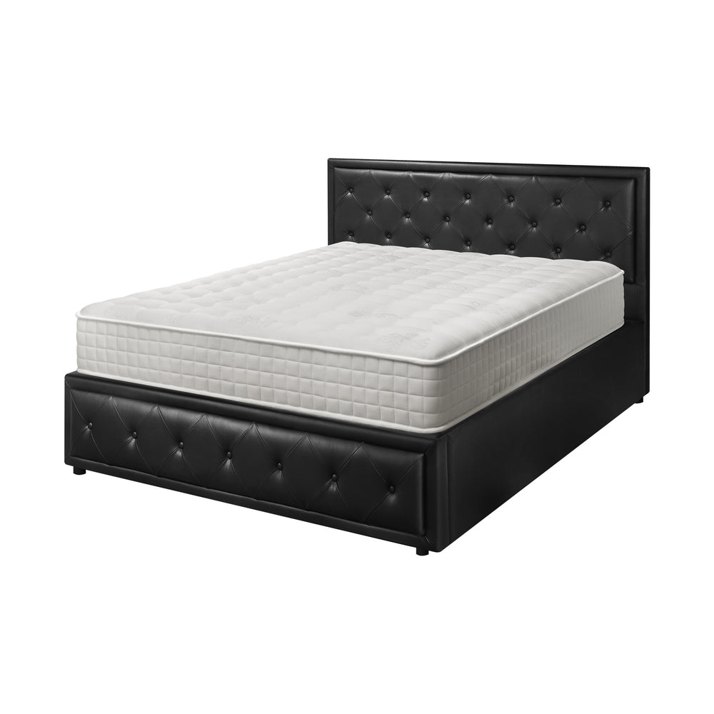 Oikiture Bed Frame with Mattress Double Size Gas Lift Black Leather-Bed Frame-PEROZ Accessories
