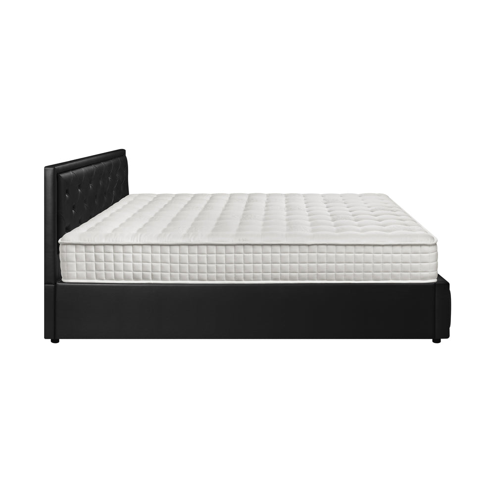 Oikiture Bed Frame with Mattress Double Size Gas Lift Black Leather-Bed Frame-PEROZ Accessories