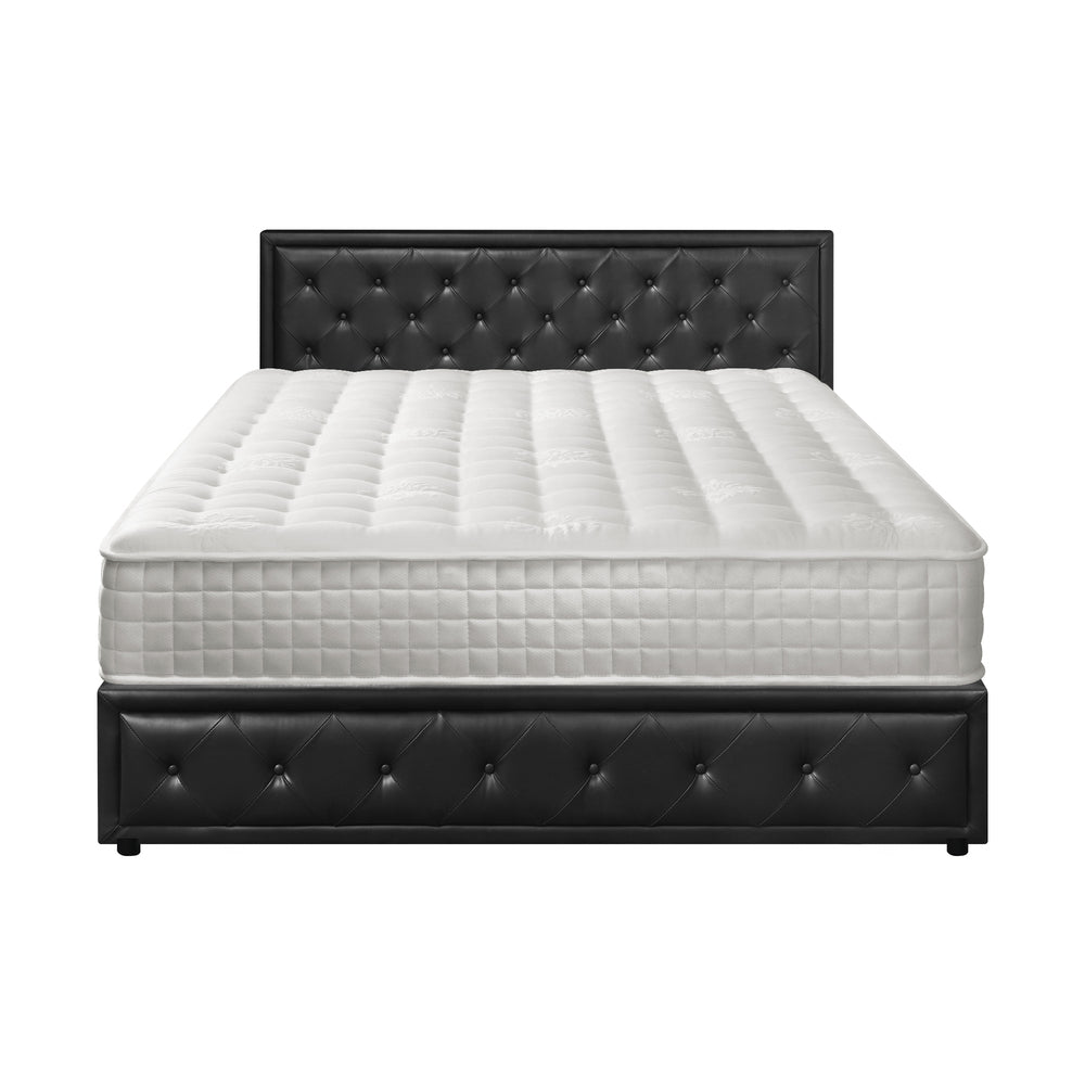 Oikiture Bed Frame with Mattress King Size Gas Lift Black Leather-Bed Frame-PEROZ Accessories