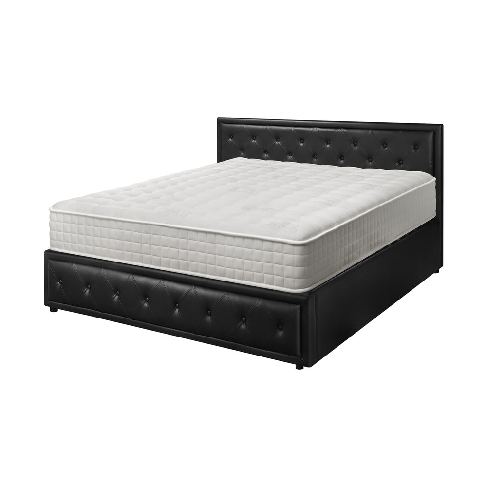 Oikiture Bed Frame with Mattress King Size Gas Lift Black Leather-Bed Frame-PEROZ Accessories
